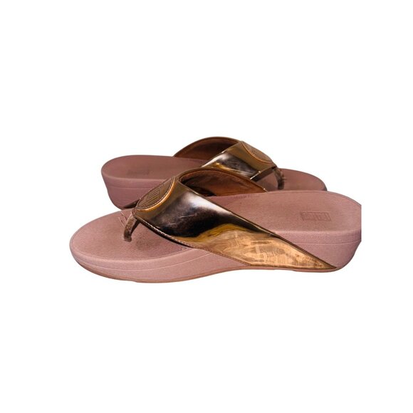 Fitflop Demelza Logo Toe-Thong Sandals Metallic Gold Leather Sandals 7 Cushioned - Picture 5 of 12